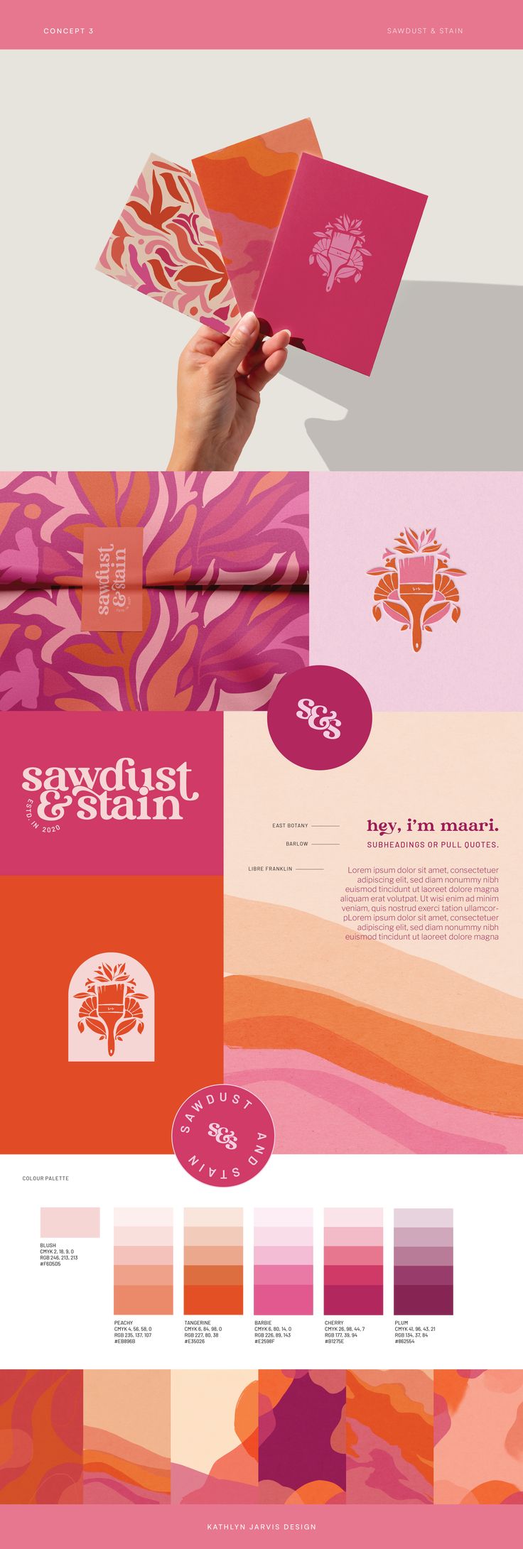 Brand identity Sawdust & Stain: logo, pattern e palette